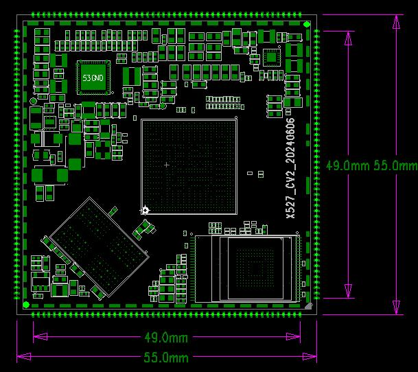 Top-layer mechanical drawing of the X527 core board