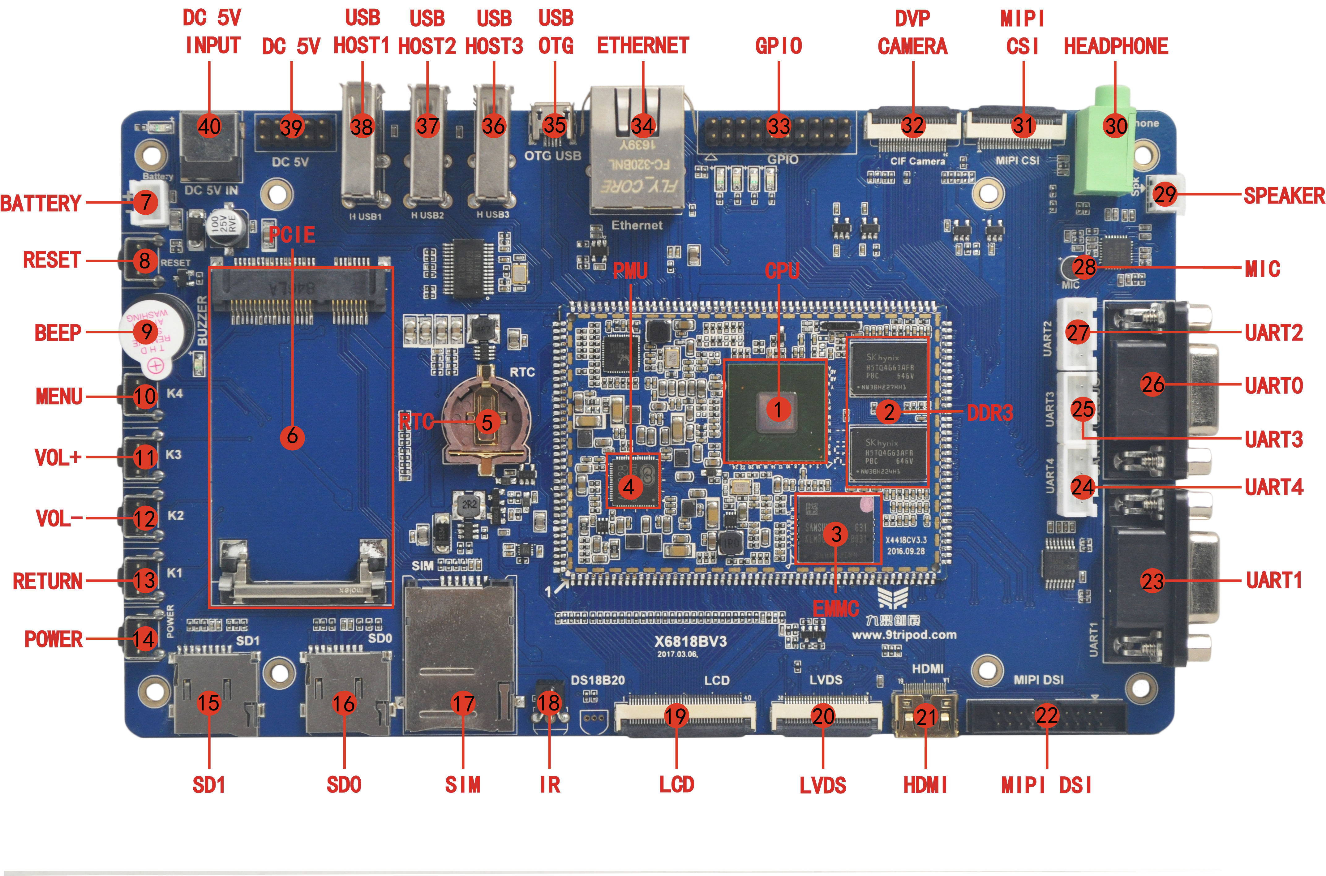 X6818 board interface map