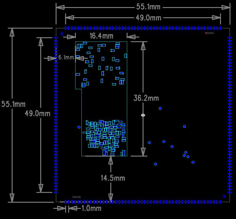 Bottom-layer mechanical drawing of the X733 core board
