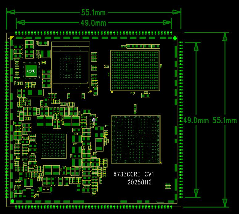 Top-layer mechanical drawing of the X733 core board